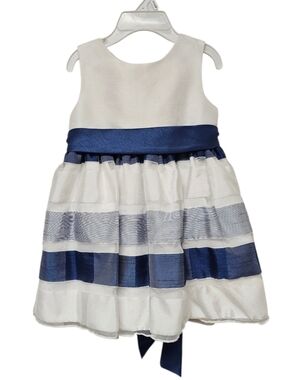 Cinderella White and Navy Striped Satin Waist Party Dress